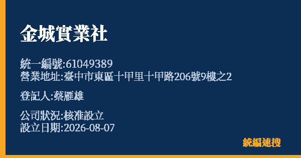 金城實業社的照片-統編 61049389(臺中市) 公司登記資料與營業項目詳細圖表