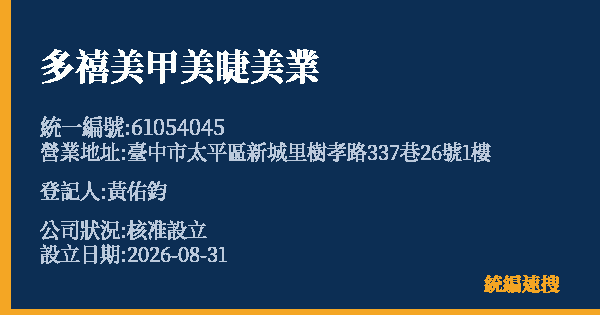 多禧美甲美睫美業的照片-統編 61054045 公司登記資料與營業項目詳細圖表