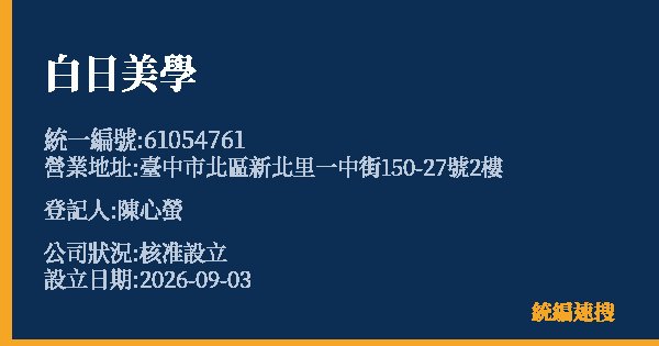 白日美學的照片-統編 61054761 公司登記資料與營業項目詳細圖表
