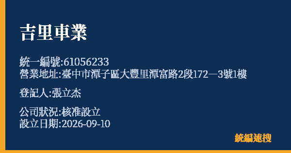 吉里車業的照片-統編 61056233(臺中市) 公司登記資料與營業項目詳細圖表