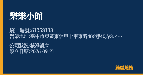 樂樂小館的照片-統編 61058133(臺中市) 公司登記資料與營業項目詳細圖表