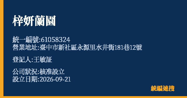 梓妍蘭園的照片-統編 61058324(臺中市) 公司登記資料與營業項目詳細圖表