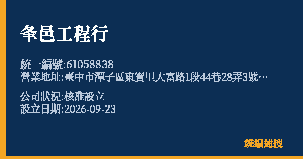 夆邑工程行的照片-統編 61058838(臺中市) 公司登記資料與營業項目詳細圖表