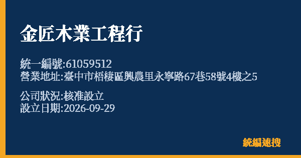 金匠木業工程行的照片-統編 61059512(臺中市) 公司登記資料與營業項目詳細圖表