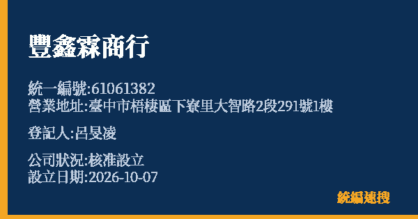 豐鑫霖商行的照片-統編 61061382(臺中市) 公司登記資料與營業項目詳細圖表