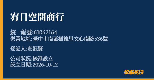 宥日空間商行的照片-統編 61062164(臺中市) 公司登記資料與營業項目詳細圖表