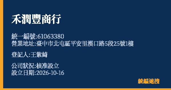 禾潤豐商行的照片-統編 61063380(臺中市) 公司登記資料與營業項目詳細圖表