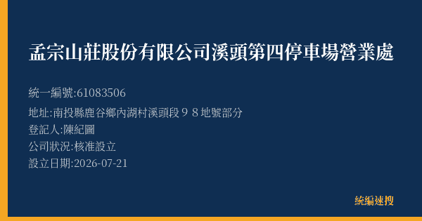 孟宗山莊股份有限公司溪頭第四停車場營業處的照片-統編 61083506(南投縣) 公司登記資料與營業項目詳細圖表