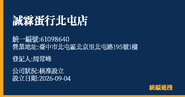 誠霖蛋行北屯店的照片-統編 61098640(臺中市) 公司登記資料與營業項目詳細圖表