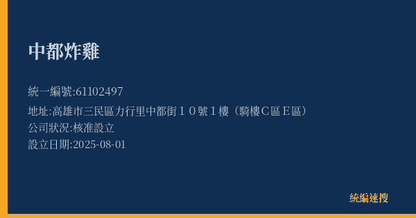 中都炸雞的照片-統編 61102497(高雄市) 公司登記資料與營業項目詳細圖表