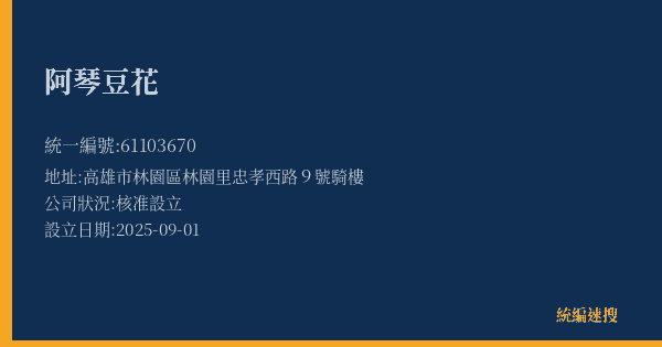 阿琴豆花的照片-統編 61103670(高雄市) 公司登記資料與營業項目詳細圖表