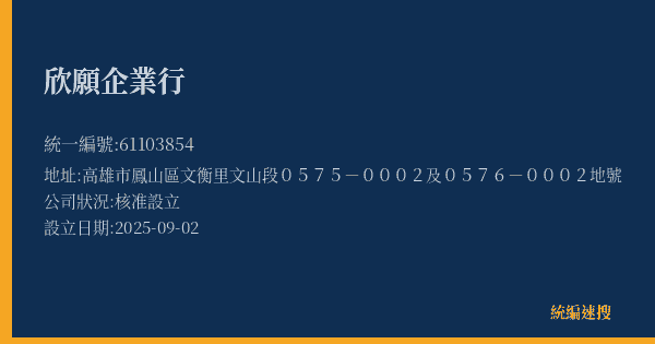 欣願企業行的照片-統編 61103854(高雄市) 公司登記資料與營業項目詳細圖表