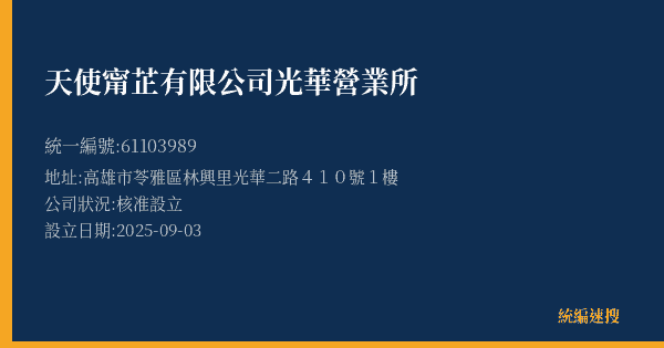 天使甯芷有限公司光華營業所的照片-統編 61103989(高雄市) 公司登記資料與營業項目詳細圖表