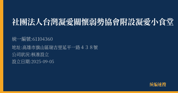 社團法人台灣凝愛關懷弱勢協會附設凝愛小食堂的照片-統編 61104360(高雄市) 公司登記資料與營業項目詳細圖表
