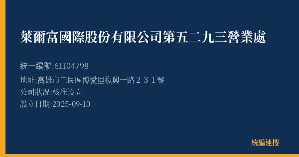 萊爾富國際股份有限公司第五二九三營業處的照片-統編 61104798(高雄市) 公司登記資料與營業項目詳細圖表