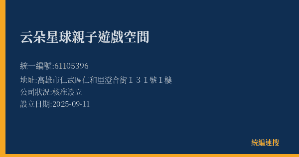 云朵星球親子遊戲空間的照片-統編 61105396(高雄市) 公司登記資料與營業項目詳細圖表