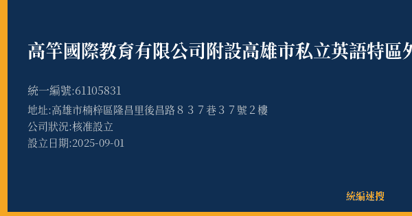 高竿國際教育有限公司附設高雄市私立英語特區外語文理短期補習班莒光分班的照片-統編 61105831(高雄市) 公司登記資料與營業項目詳細圖表