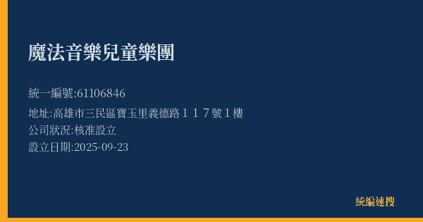 魔法音樂兒童樂團的照片-統編 61106846(高雄市) 公司登記資料與營業項目詳細圖表