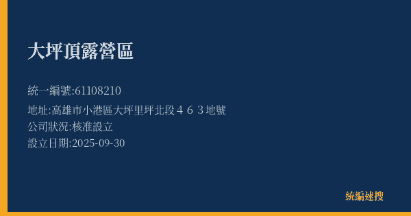 大坪頂露營區的照片-統編 61108210(高雄市) 公司登記資料與營業項目詳細圖表
