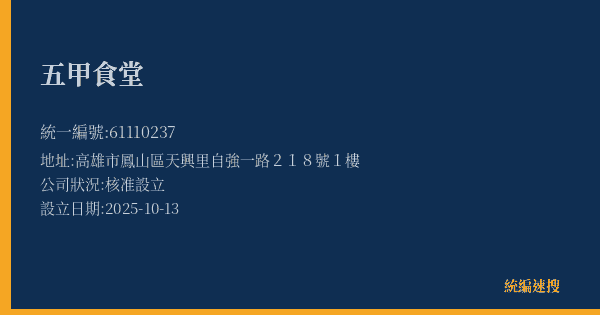 五甲食堂的照片-統編 61110237(高雄市) 公司登記資料與營業項目詳細圖表