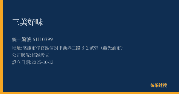 三美好味的照片-統編 61110399(高雄市) 公司登記資料與營業項目詳細圖表