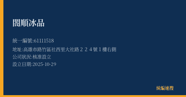 閤順冰品的照片-統編 61111518(高雄市) 公司登記資料與營業項目詳細圖表