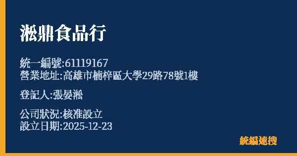 淞鼎食品行的照片-統編 61119167 公司登記資料與營業項目詳細圖表
