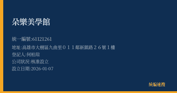 朵樂美學館的照片-統編 61121261(高雄市) 公司登記資料與營業項目詳細圖表