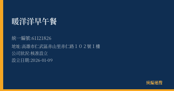 暖洋洋早午餐的照片-統編 61121826(高雄市) 公司登記資料與營業項目詳細圖表