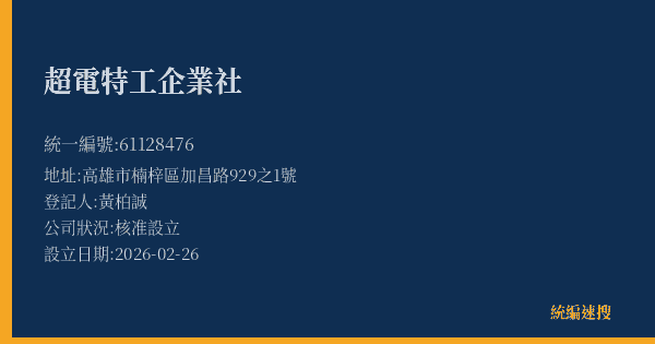 超電特工企業社的照片-統編 61128476(高雄市) 公司登記資料與營業項目詳細圖表