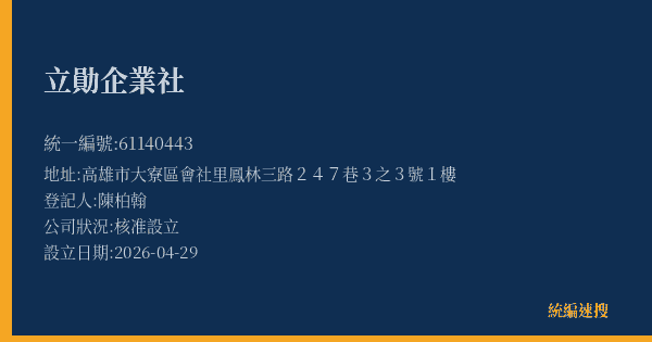 立勛企業社的照片-統編 61140443(高雄市) 公司登記資料與營業項目詳細圖表