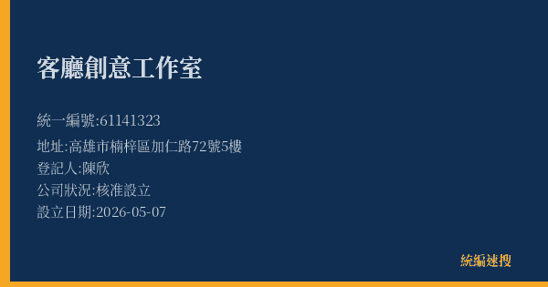 客廳創意工作室的照片-統編 61141323(高雄市) 公司登記資料與營業項目詳細圖表
