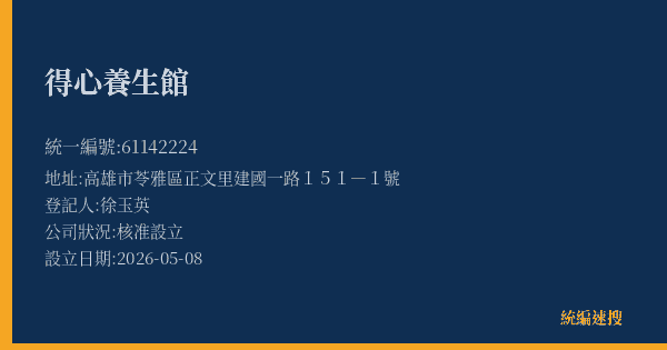 得心養生館的照片-統編 61142224 公司登記資料與營業項目詳細圖表