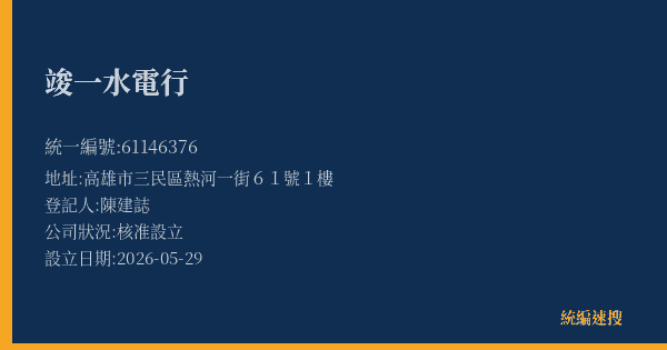竣一水電行的照片-統編 61146376(高雄市) 公司登記資料與營業項目詳細圖表