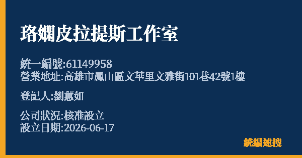 珞嫻皮拉提斯工作室的照片-統編 61149958 公司登記資料與營業項目詳細圖表