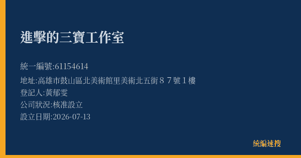 進擊的三寶工作室的照片-統編 61154614(高雄市) 公司登記資料與營業項目詳細圖表