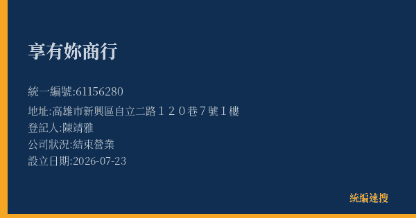 享有妳商行的照片-統編 61156280 公司登記資料與營業項目詳細圖表
