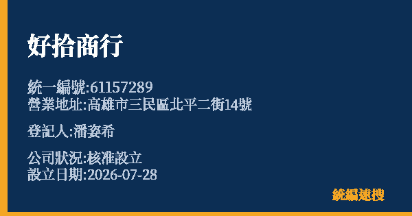 好拾商行的照片-統編 61157289 公司登記資料與營業項目詳細圖表