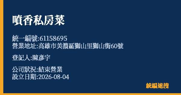 噴香私房菜的照片-統編 61158695 公司登記資料與營業項目詳細圖表