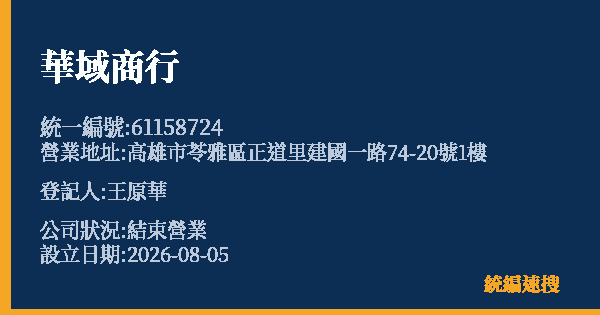 華域商行的照片-統編 61158724 公司登記資料與營業項目詳細圖表