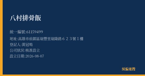 八村排骨飯的照片-統編 61159499(高雄市) 公司登記資料與營業項目詳細圖表