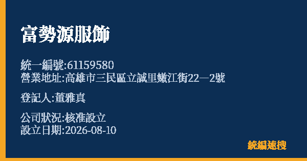 富勢源服飾的照片-統編 61159580(高雄市) 公司登記資料與營業項目詳細圖表