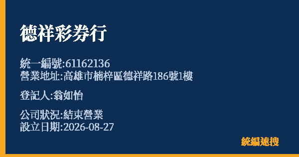 德祥彩券行的照片-統編 61162136 公司登記資料與營業項目詳細圖表