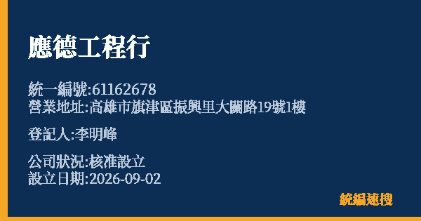 應德工程行的照片-統編 61162678(高雄市) 公司登記資料與營業項目詳細圖表