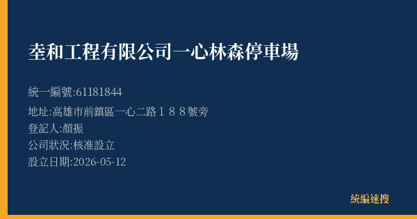坴和工程有限公司一心林森停車場的照片-統編 61181844(高雄市) 公司登記資料與營業項目詳細圖表