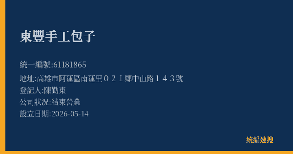 東豐手工包子的照片-統編 61181865(高雄市) 公司登記資料與營業項目詳細圖表