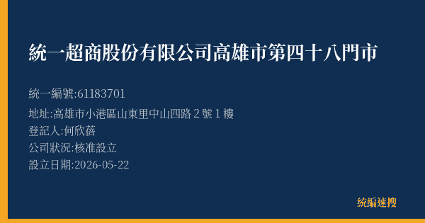 統一超商股份有限公司高雄市第四十八門市的照片-統編 61183701(高雄市) 公司登記資料與營業項目詳細圖表