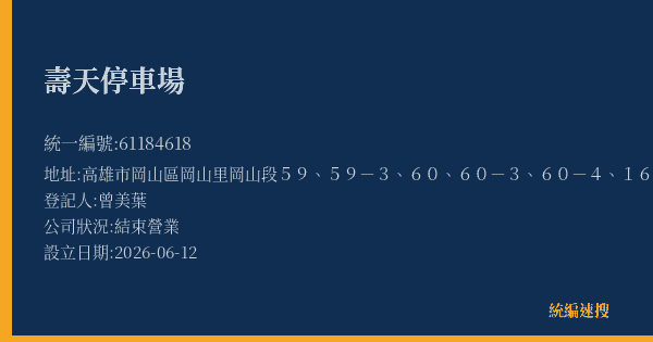 壽天停車場的照片-統編 61184618(高雄市) 公司登記資料與營業項目詳細圖表