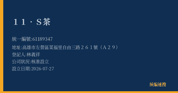 11.S茶的照片-統編 61189347(高雄市) 公司登記資料與營業項目詳細圖表