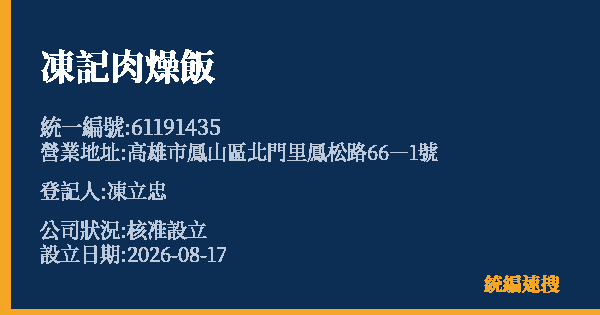 凍記肉燥飯的照片-統編 61191435(高雄市) 公司登記資料與營業項目詳細圖表